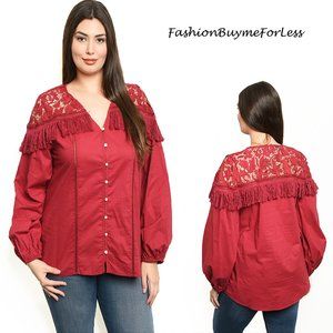 PLUS Western Rodeo Cowgirl Lace Tassel Fringe Top